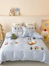 秋冬用カートゥーンデザインのピュアコットン四点寝具セット【子供用・可愛いデザイン・厚手】（セットアップ対応）