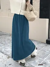 孔雀ブルー コーデュロイ ミディスカート【高腰・シンプル・スリムフィット】