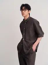 立襟デザインの五分袖シャツ【綿100%・男女兼用】（セットアップ対応）