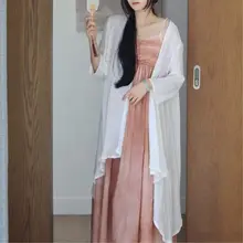 エレガントな二色使いの肩紐付きロングドレス【新中式・文芸風】