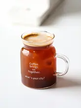 ガラスカップ 創意的な幾何学模様 使用シーン: アイスコーヒー 材料: 高耐熱硼珪酸ガラス 透明 持ち手付き