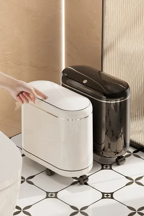 モバイル式 蓋付きゴミ箱【狭い隙間用・防臭・大容量・浴室・トイレ用】