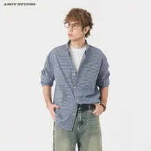 ヴィンテージ風 青いチェックシャツ【コットン・長袖・フィット】