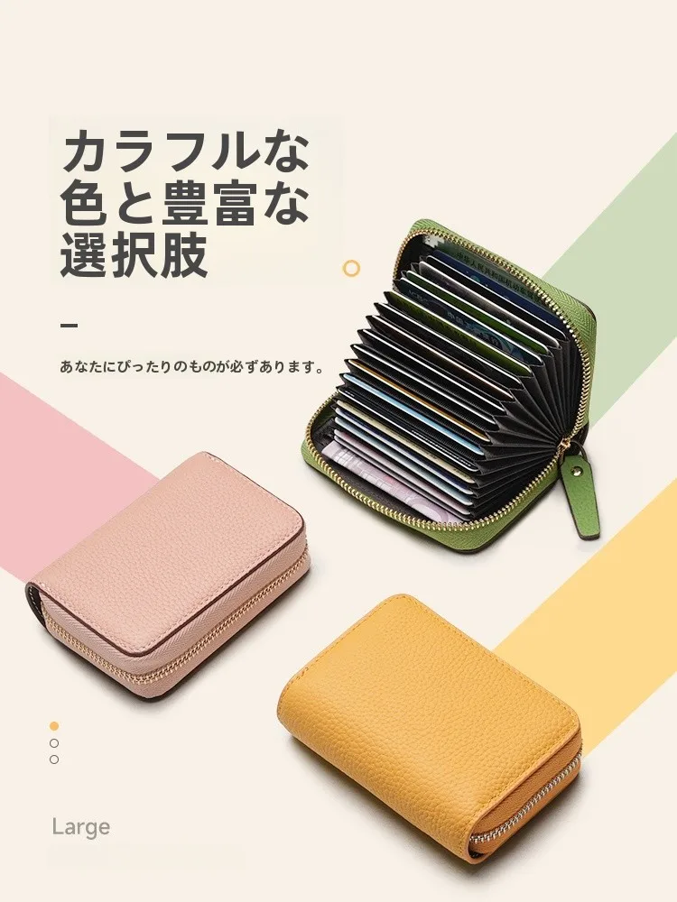 コンパクトな本革製レディースカードケース：防盗機能と証明書収納を実現