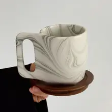 復古調マットブラック染め緑色陶器マグカップ【大容量・ラテやコーヒーに最適・ギフト用】