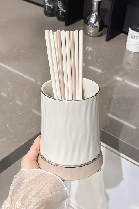 高級感のある陶器製箸立て【キッチン用・収納・水切り付き】