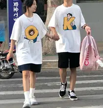 カップル向け夏用半袖Tシャツ【一長一短・極上の柔らかさ・おしゃれなデザイン】（セットアップ対応）