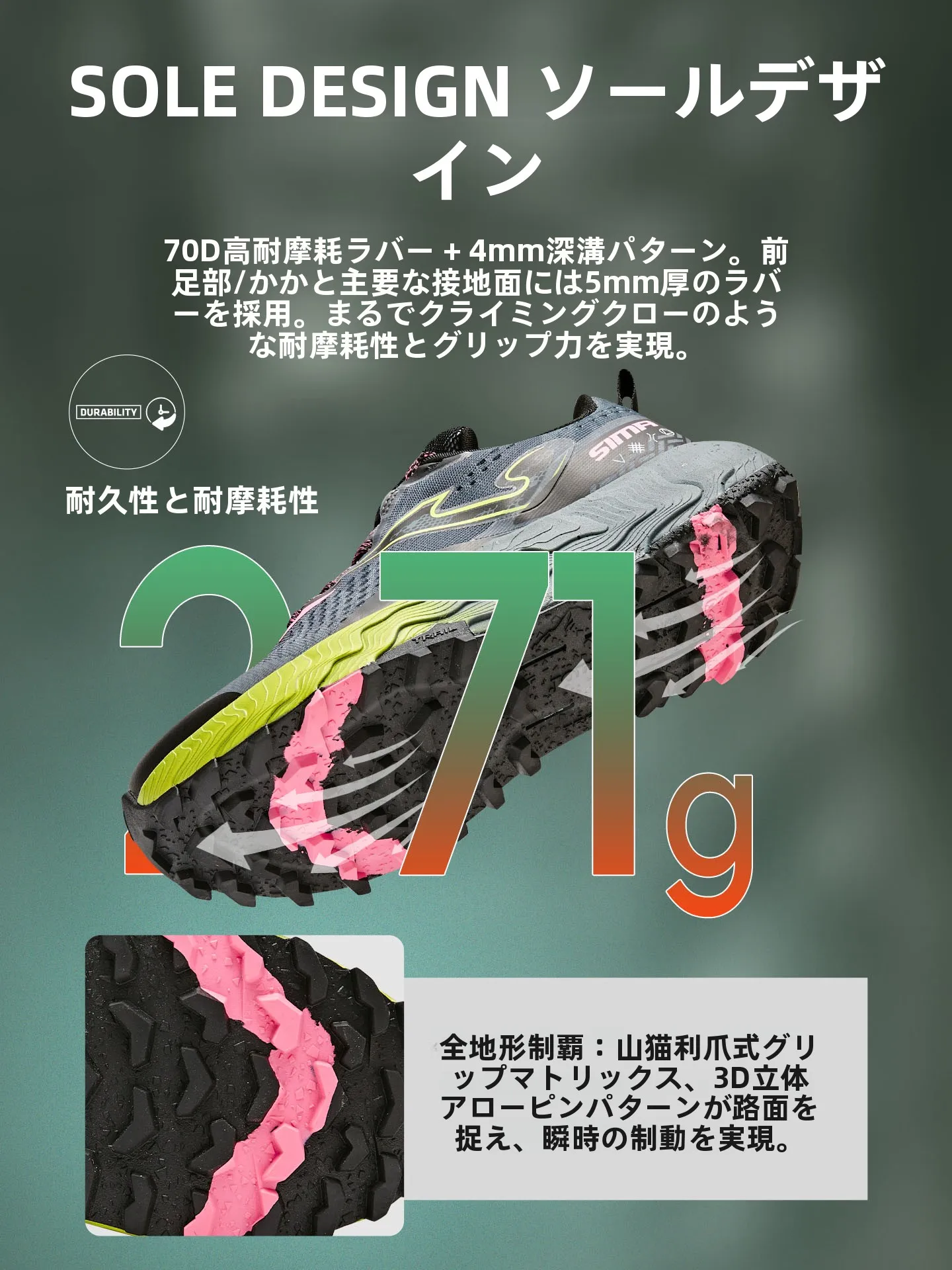 アウトドア用トレイルランニングシューズ：厚底・クッション  性・通気性の実用性を検証