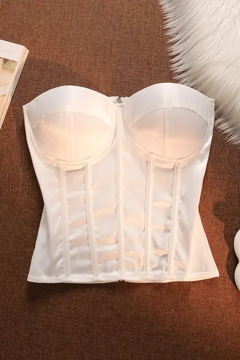 独特なデザインのボーンビスチェトップス【セクシー・ジッパー・フィット感あり・ショート丈・外出用】