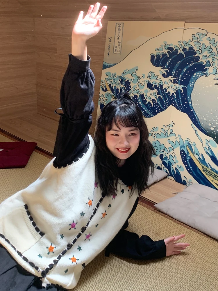 カーディガン フック花 ニットベスト レディース 春のシンプルコーデに最適