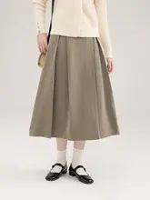 AMUU レディース 高腰プリーツAラインスカート【秋用・ミディ丈・スリム効果】