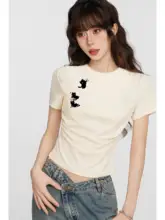 ネコ 短袖 Tシャツ 女性 夏 修身 半袖 白色