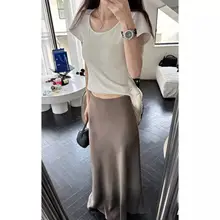 サテン風半身スカート【クールな色合い・高級感】