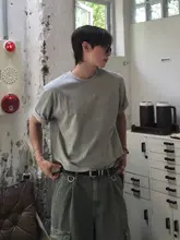 極上の柔らかさのショート丈Tシャツ【男性用・カジュアル・丸首・韓国風】