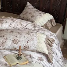 レトロ風プリントの夏用天絲ベッドリネン【クールタッチ・花柄・滑らかな肌触り】（セットアップ対応）