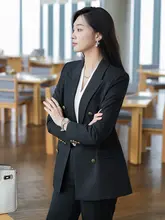 通勤ビジネス向けの高級感ある女性用ジャケット【長袖・ダブルブレスト・フォーマル】（セットアップ対応）