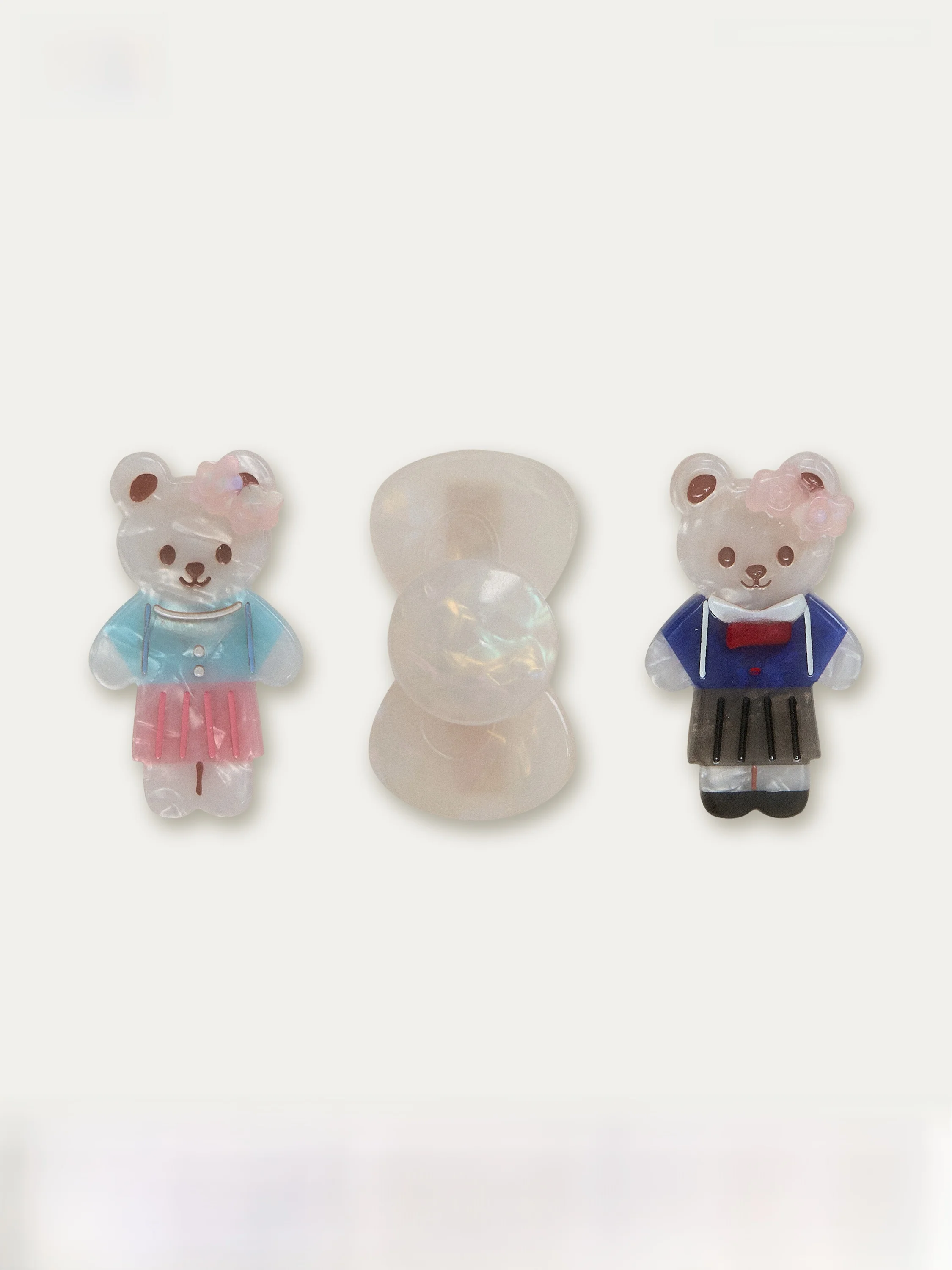 春のピクニック小熊のリボンデザインアクリルヘアクリップ：かわいいヘアピンのサイド留めに最適なハンドメイドスタイル