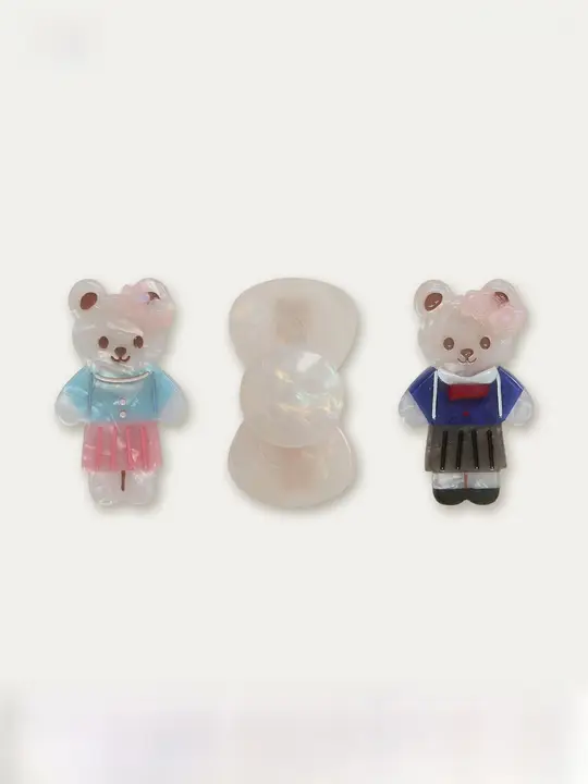 春のピクニック小熊のリボンデザインアクリルヘアクリップ【かわいらしいハーフアップ用】