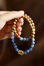 二重リングデザインの沈香ブルーストーンブレスレット【博物館グッズ・女性用アクセサリー】