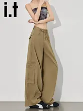 アメリカンカジュアル風ワイドレッグデニムパンツ【ハイウエスト・大きなポケット付き・スリム効果】