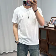 男士用 コットンリネン 半袖Tシャツ【シンプルデザイン・丸首・通気性】