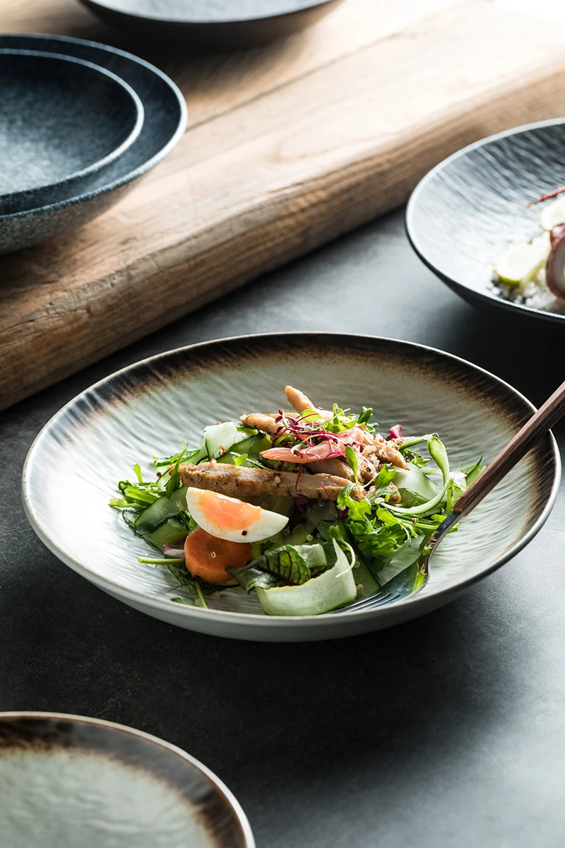 セラミックプレート 家庭用 深い皿 炒め物皿 魚皿 冷菜皿 パスタ皿 サラダ皿 高級感