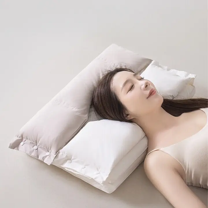 猫人 全棉の首を支える睡眠用枕【ダブルレイヤー・サイドスリープ用・2個セット】