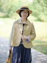 春用リボンデザイン短丈コットンジャケット【ルーズフィット・バックギャザー付き】