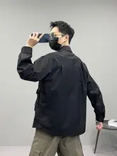 春の新作！偽二重デザイン作業ジャケット【ユニセックス・ゆったりフィット・パッチワークスタイル】（セットアップ対応）