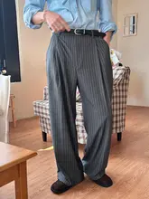 ストライプデザインのメンズスラックス【春秋用・ゆったりしたフィット・スタイル】