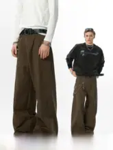 カジュアルなストレートカーゴパンツ【アメリカンビンテージ・ブラウン・ゆったりタイプ・ウォッシュ加工】（セットアップ対応）