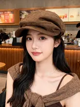 麂皮绒 ベレー帽【八角型・イギリス風・レトロスタイル・フリーサイズ】