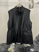 ノースリーブの蛋白皮コート【シンプルデザイン・ゆったりシルエット・中長丈】