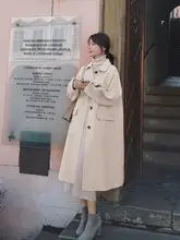 杏色の両面キャッシュウールコート【中丈・女性用・高級感あるウール製】