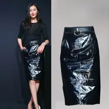 高腰デザインのPUレザー半身スカート【スタイリッシュ・ミドル丈】