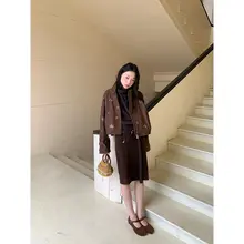 dorydory スエード調ストレートスカート【Aライン・タイト・秋冬用】