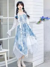 設計師の贈り物！雪霜模様の漢服スタイルドレス【国風・新中式・ロリータ】（セットアップ対応）