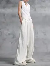 涼しげなデザインの百搭プリーツテクスチャストレートパンツ【女性用・ゆったりシルエット・ワイドレッグ  】