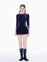 グラデーショ�ンパープルの長袖ワンピース水着【日焼け防止・上品デザイン・スポーツ用】