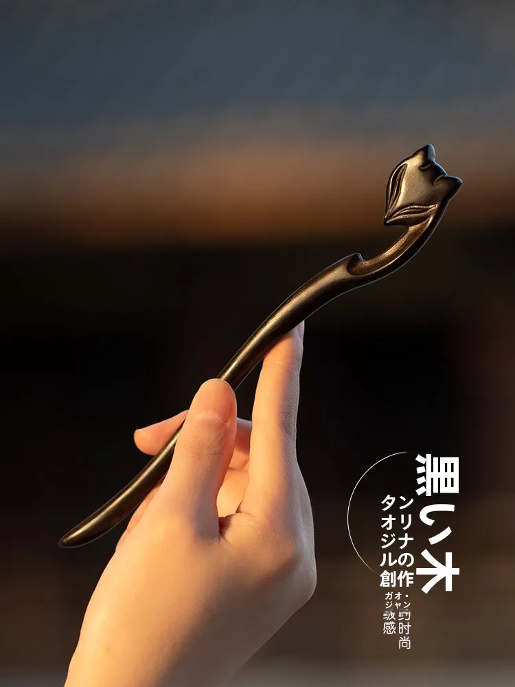 黒檀製狐デザインヘアピン：古風なビジネスシーンに最適な高級発簪