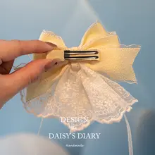 おしゃれなレースリボンヘアクリップ【女児用・黄色・後頭部用】