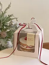 厚手の半透明ウィンドウ付き誕生日ケーキボックス【持ち運び便利・高い焼き菓子用】（セットアップ対応）