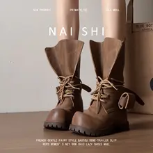 羊皮製のミッドカットカウボーイブーツ【厚底・アウトドア・登山用】