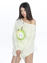 BIGGOLD サマーグリーンアップルプリント Tシャツ