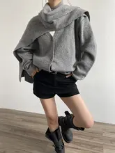 洗練されたデザイン！ニットカーディガン【スカーフ付き・ゆったりシルエット・保温性あり】