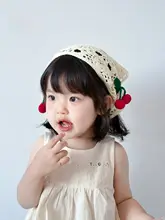 可愛い子供用チュニック型バンダナ【チェリー柄・フランス風・女の子用・ヘアアクセサリー・撮影小道具】