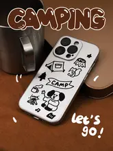スマホケース iPhone対応 ソフトタイプ シルバー キャンプ柄 犬 おしゃれ