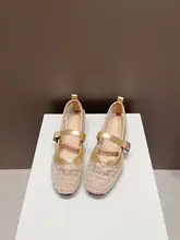 レースデザインのローヒールシューズ【一字型ストラップ・フラット・マリジェン風】