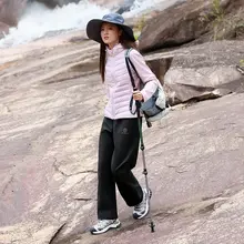 軽快なアウトドアスタイルのアメリカンヴィンテージ風ハイウエストパンツ【ウエスト調整可能・加圧プリーツ・裏地付き・女性用】