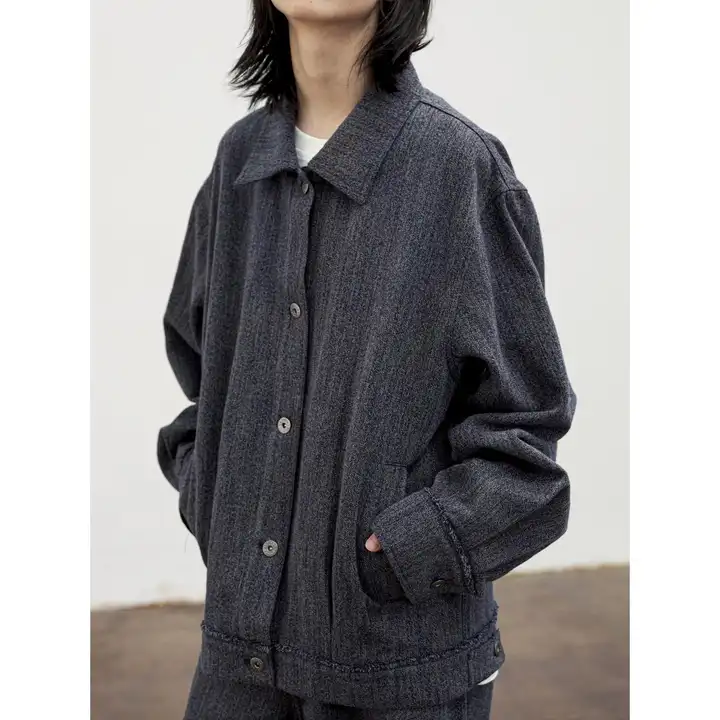ヴィンテージ風ブルーヘムデザインデニムジャケット【色褪せないウオッシュド加工】